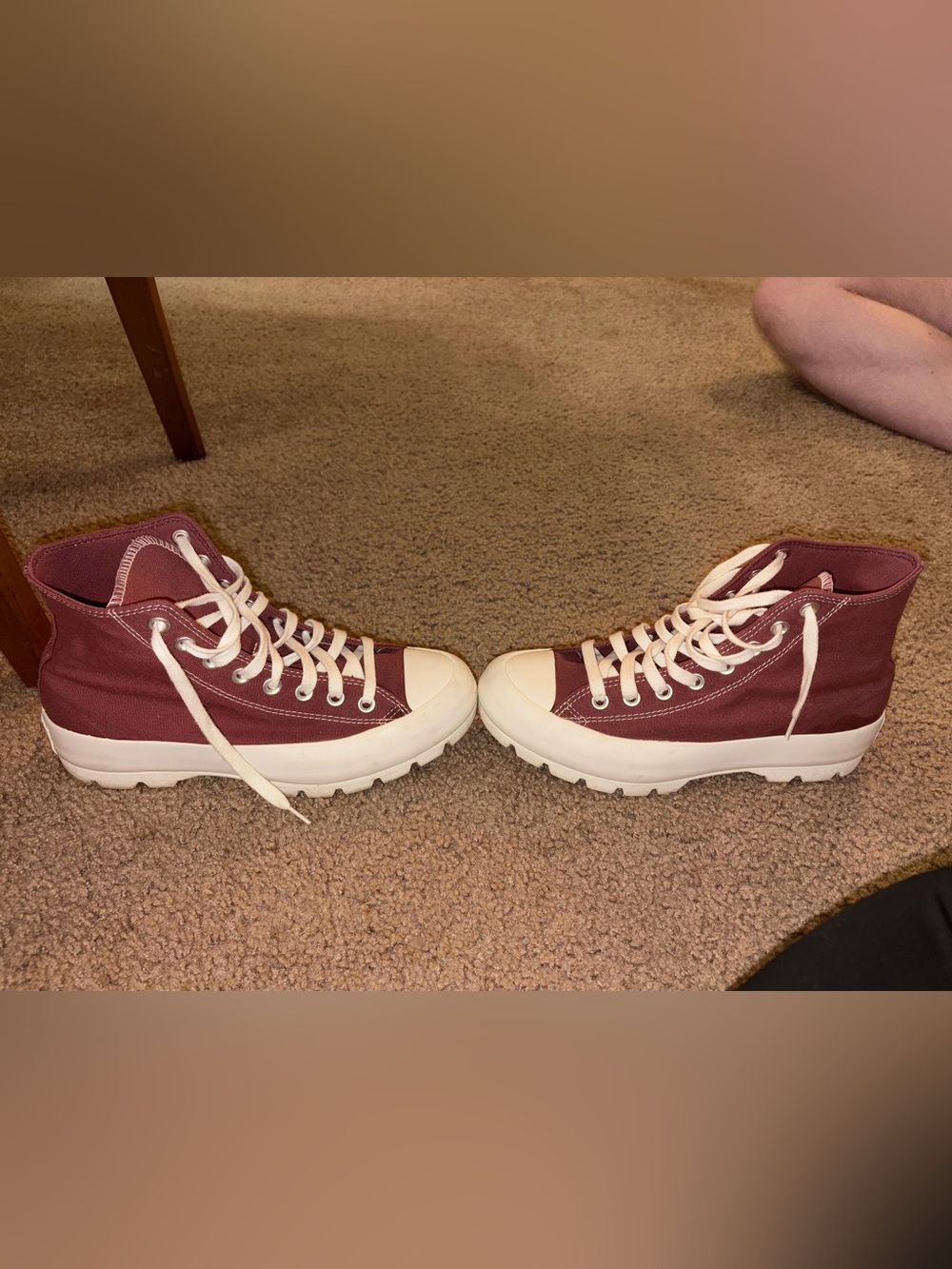 High-Top Converse Sneakers in Burgundy with White Soles